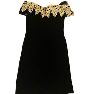 90s Vintage Scott McClintock Black Velvet Dress With Gold Lace Tags Never Worn